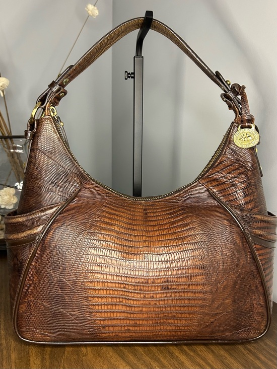 Brahmin Handbags - Vintage Brahmin Brown Lizard Embossed Leather Hobo Shoulder Bag Gold Hardware